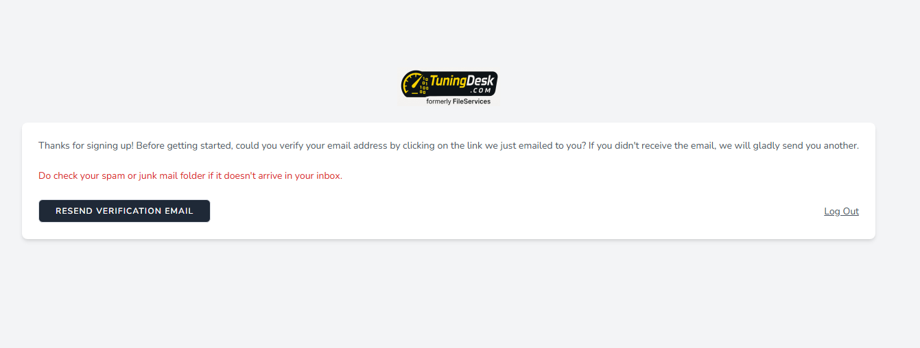 TuningDesk registration form showing all required fields including personal information, location, and account details