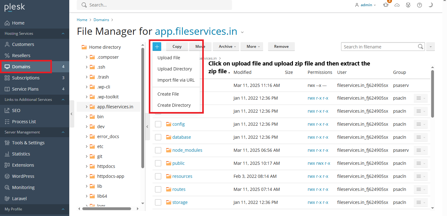 Step-by-step process of uploading tuning files to Plesk file manager for ECU file management software setup